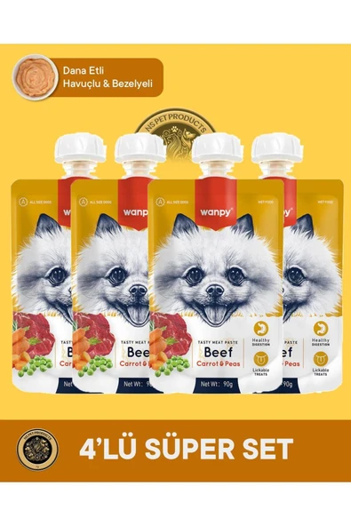 Sığır Et & Havuç Köpek Et Ezmesi Köpek Ödül Maması Seti 4x90 gr ürün görseli 1