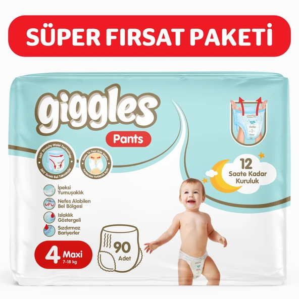 Giggles Pants Külotlu Bebek Bezi 4 Numara Maxi 90 Adet ürün görseli 1