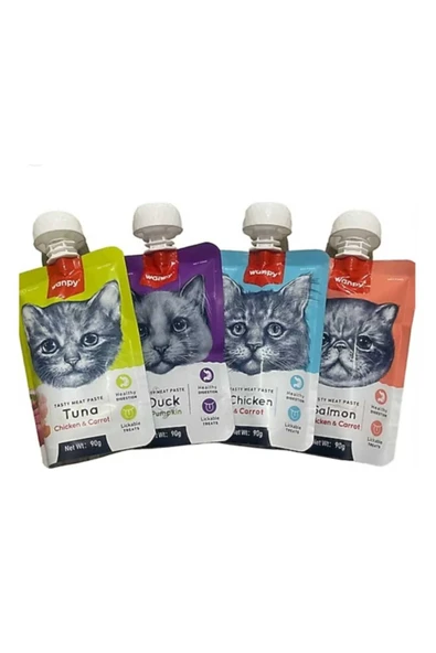 Taze Ton Balıklı x Somonlu x Tavuklu x Ördekli Vitaminli Ezme Kedi Ödülü 90 Gr X 4 Adet ürün görseli 1