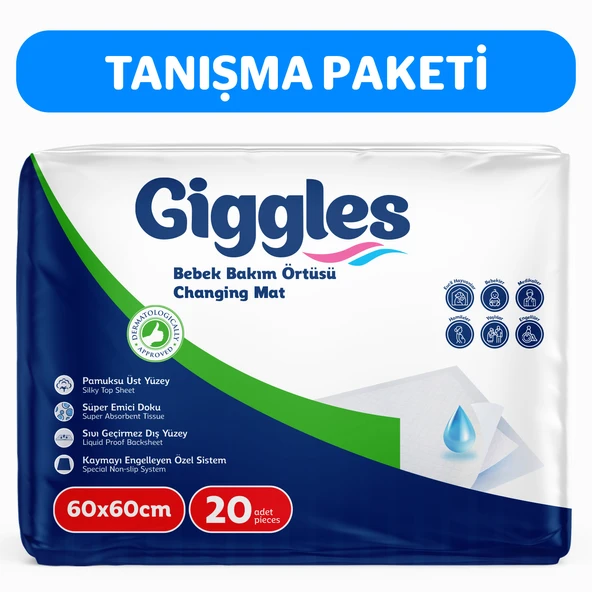 Giggles Bebek Bakım Örtüsü 60x60 Alt Açma Bezi 2 Paket (20 adet) ürün görseli 1