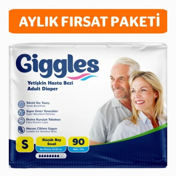 Giggles Yetişkin Bel Bantlı Hasta Bezi Small 30'lu 3 Paket 90 Adet ürün görseli 1