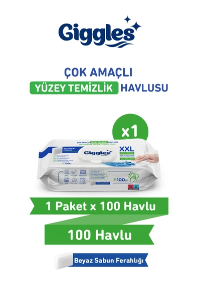 Giggles XXL İz Bırakmayan Yüzey Temizlik Havlusu - (Beyaz Sabun Ferahlığı) 100 Yaprak ürün görseli 1