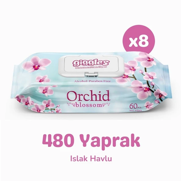 Giggles Orkide Kokulu Islak Havlu 60'lı 8 Paket 480 Mendil ürün görseli 1