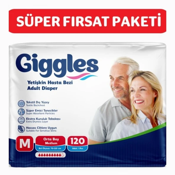 Giggles Yetişkin Bel Bantlı Hasta Bezi Medium 30'lu 4 Paket 120 Adet ürün görseli 1