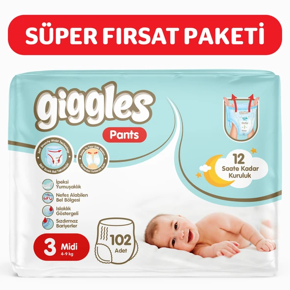 Giggles Pants Külotlu Bebek Bezi 3 Numara Midi 102 Adet ürün görseli 1