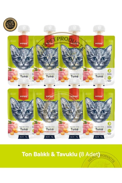 Ton Balık & Tavuk & Havuç Kedi Et Ezmesi Kedi Ödül Maması Seti 8x90 gr ürün görseli 1