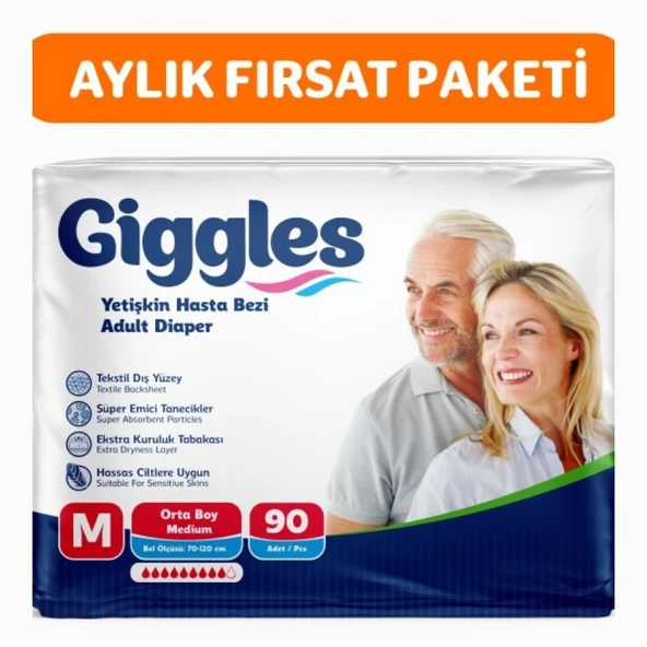 Giggles Yetişkin Bel Bantlı Hasta Bezi Medium 30'lu 3 Paket 90 Adet ürün görseli 1