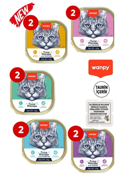 TOM&JERRYPETSHOP-Wanpy Kedi Konserve Ezme 40g Karışık Alutray Yaş Mama 10 Adet Mix ürün görseli 1