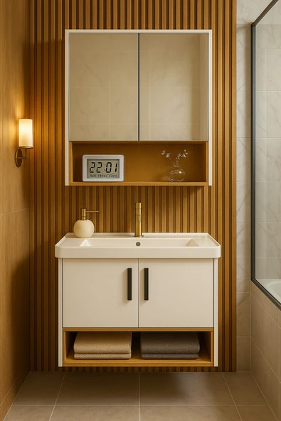 Dmz Home Legna 80 cm Beyaz / Ahşap Banyo Dolabı Takımı / Alt ve Üst Dolap (Lavabo Dahil) ürün görseli 1