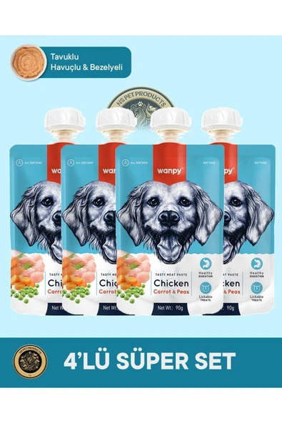 Tavuk & Havuç Köpek Et Ezmesi Köpek Ödül Maması Seti 4x90 gr ürün görseli 1