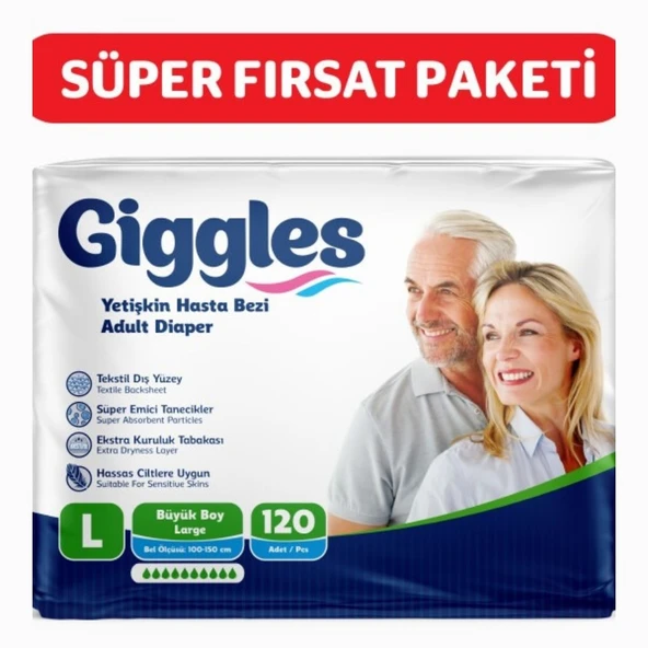 Giggles Yetişkin Bel Bantlı Hasta Bezi Large 30'lu 4 Paket 120 Adet ürün görseli 1