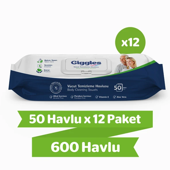 Giggles Vücut Temizleme Havlusu 50'li 12 Paket 600 Havlu ürün görseli 1