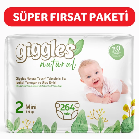 Giggles Natural 2 Numara Mini Pamuklu Bebek bezi 264 Adet ürün görseli 1