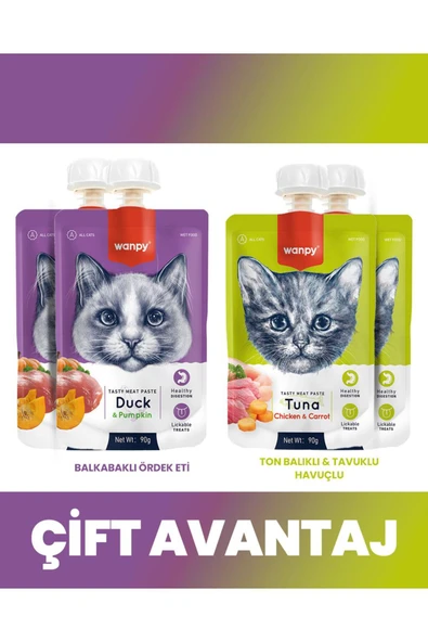 Kedi Et Ezmesi 2 Lezzet 4lü Mix Paket 4x90gr (Ördek-Ton,Tavuk) ürün görseli 1