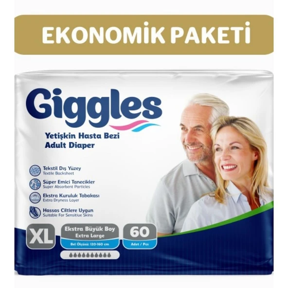 Giggles Yetişkin Bel Bantlı Hasta Bezi ExtraLarge 30'lu 2 Paket 60 Adet ürün görseli 1