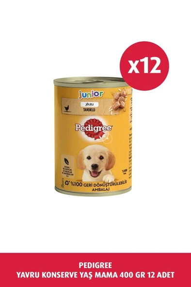 Pedigree Tavuklu Yavru Konserve Köpek Yaş Mama 400 G x12 ürün görseli 1