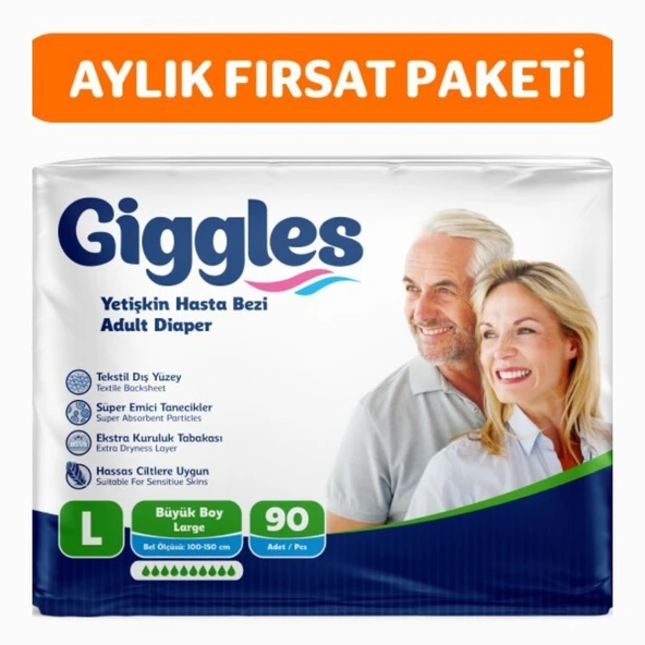 Giggles Yetişkin Bel Bantlı Hasta Bezi Large 30'lu 3 Paket 90 Adet ürün görseli 1