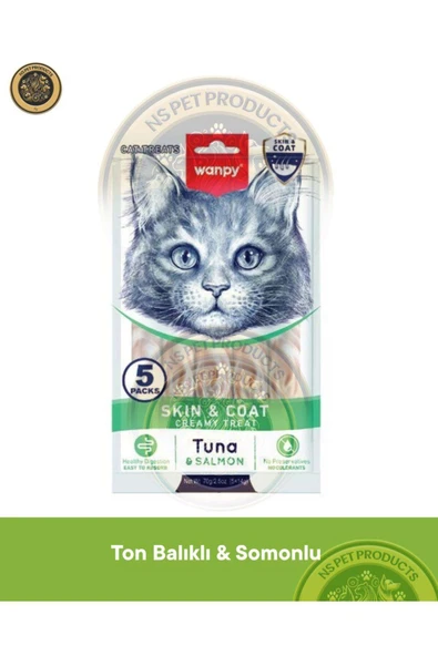 Skin Coat - Deri ve Tüy Sağlığı Ton Balık & Somon Kedi Krema Ödül Maması 5x14 gr ürün görseli 1