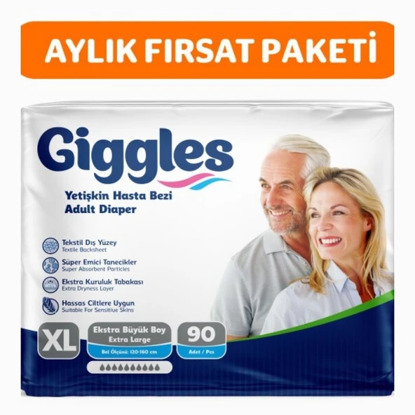 Giggles Yetişkin Bel Bantlı Hasta Bezi ExtraLarge 30'lu 3 Paket 90 Adet ürün görseli 1