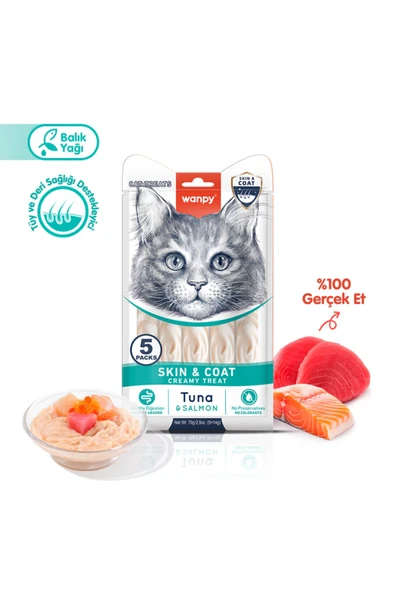 Tüy Dökülmesi Önleyici Kedi Ödül Maması Ton & Somon Balık Yağlı Kedi Ödül Kreması 5x14gr ürün görseli 1