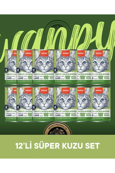 Tahılsız %100 Gerçek Et Kuzulu Ezme Kedi Konserve Maması Seti 12x375 gr ürün görseli 1