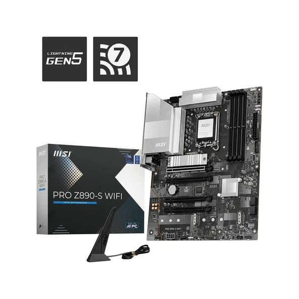 MSI PRO Z890-S WIFI Intel Z890 Soket 1851 8600Mhz OC DDR5 WI-FI 7 ATX Anakart ürün görseli 1