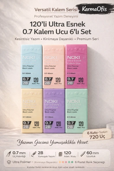 120’li 0.7 mm 2B Ultra Esnek Kalem Ucu 6’lı Set | Kırılmaya Dayanıklı Ultra Polimer Versatil Uç ürün görseli 1