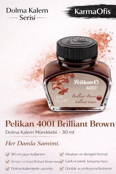 4001 Brilliant Brown Dolma Kalem Mürekkebi 30 ml – Zengin Kahverengi ürün görseli 1