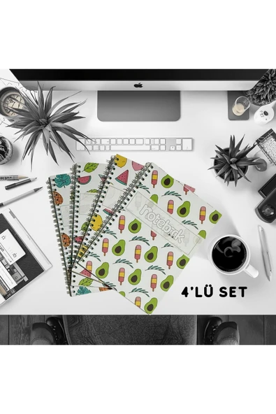 A5 Spiralli Egzotik Defter 40 yaprak 4'lü (Tamamı Çizgisiz) ürün görseli 1