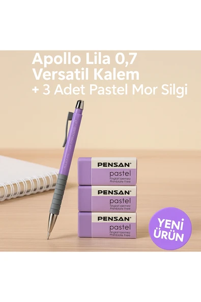 Apollo Beyaz 0.7 Versatil Kalem + 3 Adet Beyaz Silgi ürün görseli 1