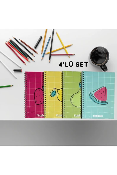A5 Spiralli Meyve Konsept Defter 40 yaprak 4'lü (Tamamı Çizgisiz) ürün görseli 1
