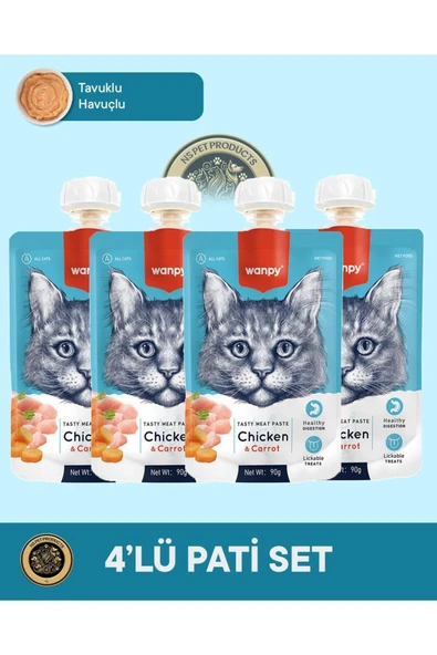 Tavuk & Havuç Kedi Et Ezmesi Kedi Ödül Maması Seti 4x90 gr ürün görseli 1
