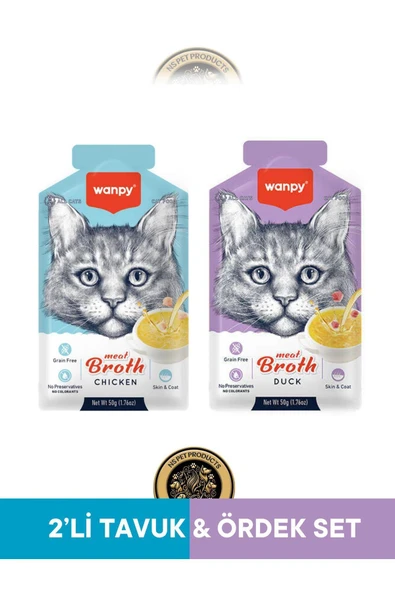 Tavuk & Ördek Eti Çorbası Kedi Ödül Maması Seti 2x50 gr ürün görseli 1
