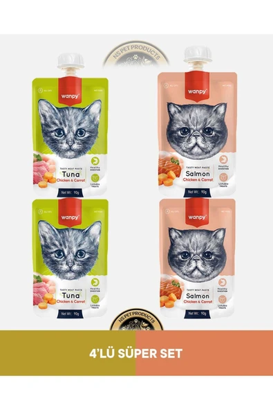 Ton Balık - Tavuk - Havuç & Somon - Tavuk - Havuç Kedi Et Ezmesi Kedi Ödül Maması Seti 4x90 gr ürün görseli 1