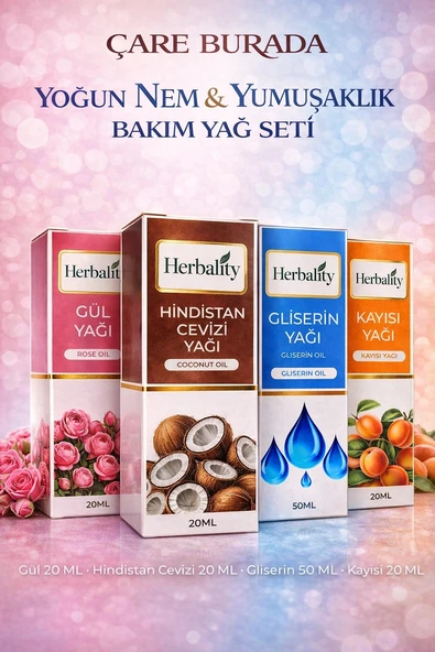 Yoğun Nem & Yumuşaklık Bakım Yağ Seti (Kayısı Yağı & Hindistan Cevizi Yağı & Gül Yağı & Gliserin) ürün görseli 1