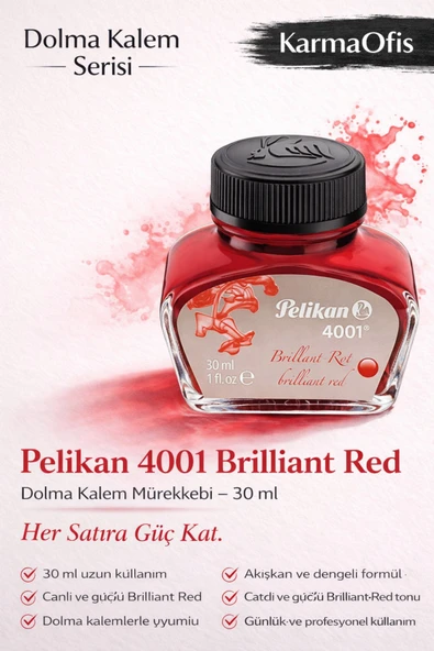 4001 Brilliant Red Dolma Kalem Mürekkebi 30 ml – Yoğun Kırmızı ürün görseli 1