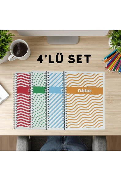 A5 Spiralli Lines Defter 40 yaprak 4'lü (Tamamı Çizgisiz) ürün görseli 1