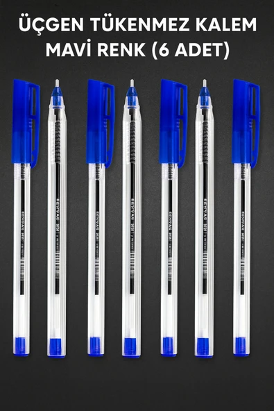 1.0 mm Üçgen Gövdeli Tükenmez Kalem Seti (Mavi, Siyah, Kırmızı) 6'lı Paket ürün görseli 1