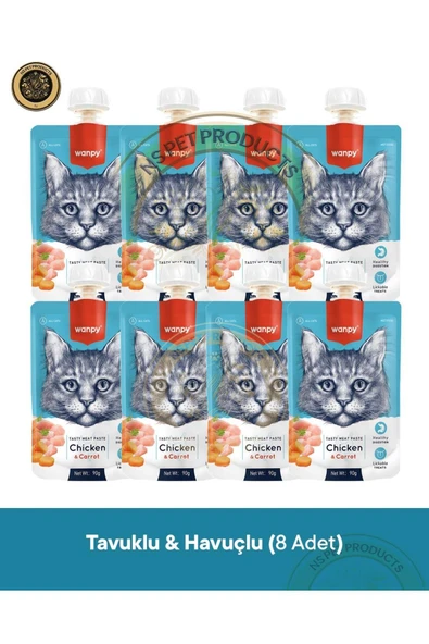 Tavuk & Havuç Kedi Et Ezmesi Kedi Ödül Maması Seti 8x90 gr ürün görseli 1