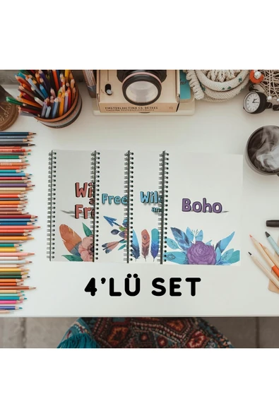 A5 Spiralli Bohem Defter 40 yaprak 4'lü (Tamamı Çizgisiz) ürün görseli 1