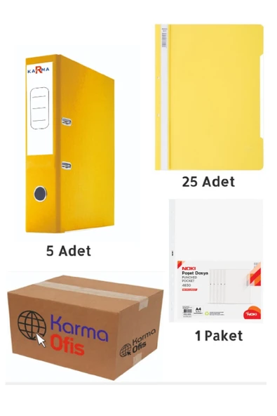 Sarı Renk Geniş Büro Klasörü Telli Dosya ve Poşet Dosya Seti 1 ürün görseli 1