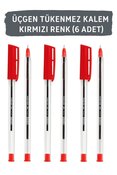 1.0 mm Üçgen Gövdeli Tükenmez Kalem Seti (Mavi, Siyah, Kırmızı) 6'lı Paket ürün görseli 1