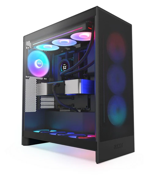 NZXT H7 Flow 2024 RGB Black CM-H72FB-R1 Temperli Yan Cam, 3x120mm A-RGB, Siyah, Mid Tower  Kasa ürün görseli 1