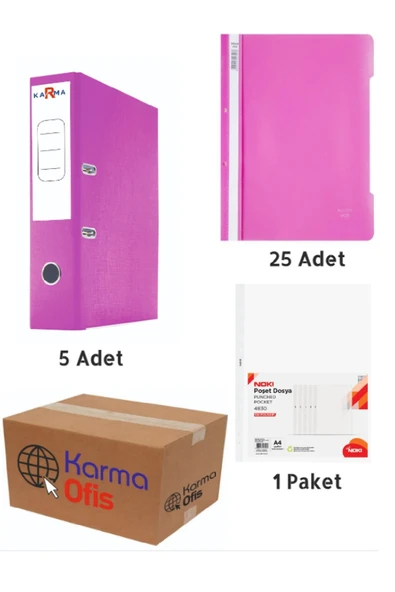 Pembe Renk Geniş Büro Klasörü Telli Dosya ve Poşet Dosya Seti 1 ürün görseli 1