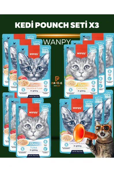 Pouch Karışık Yaş Kedi Maması Paketi 12x70 gr (Tavuk&Ördek, Somon&Ton, Ton, Tavuk) ? ürün görseli 1
