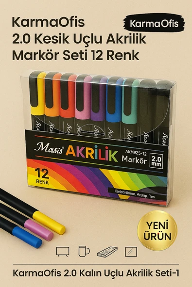 2.0 Kalın Uçlu Akrilik Markör Seti 12 Renk ürün görseli 1
