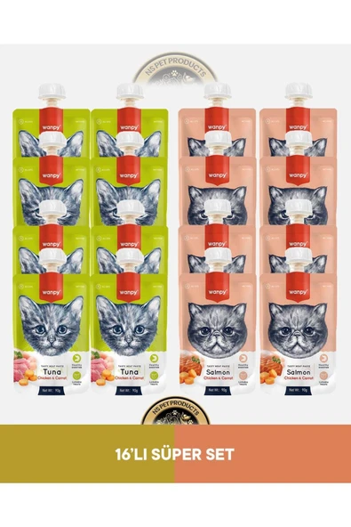 Ton Balık - Tavuk - Havuç & Somon - Tavuk - Havuç Kedi Et Ezmesi Kedi Ödül Maması Seti 16x90 g ürün görseli 1