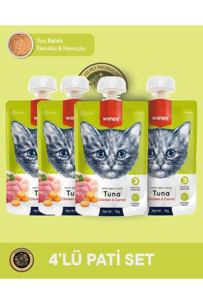Ton Balık & Tavuk & Havuç Kedi Et Ezmesi Kedi Ödül Maması Seti 4x90 gr ürün görseli 1