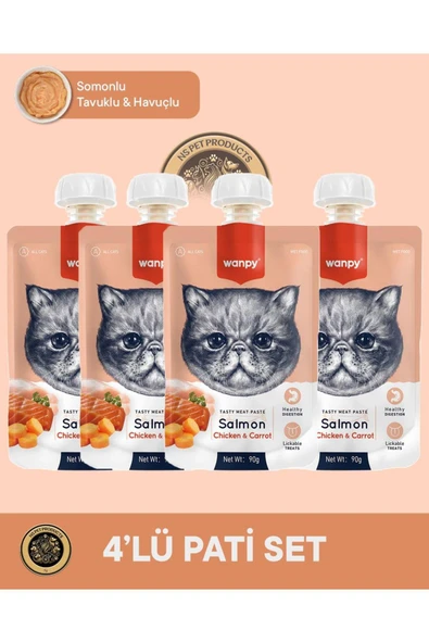 Somon & Tavuk & Havuç Kedi Et Ezmesi Kedi Ödül Maması Seti 4x90 gr ürün görseli 1