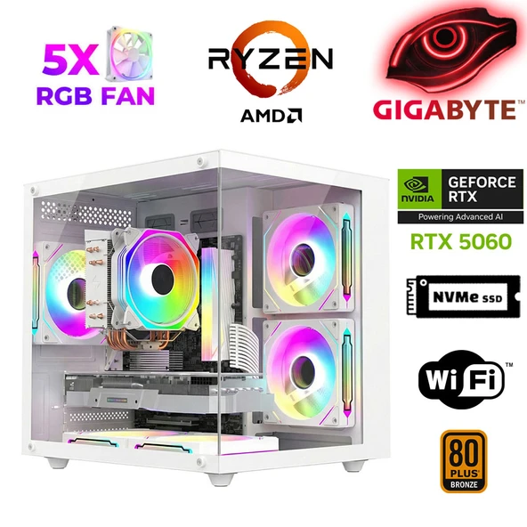 Xaser Savage X110 Ryzen 5 7600 16GB DDR5 Ram 1TB M.2 NVMe SSD 8GB RTX5060 Masaüstü Oyuncu Bilgisayarı ürün görseli 1